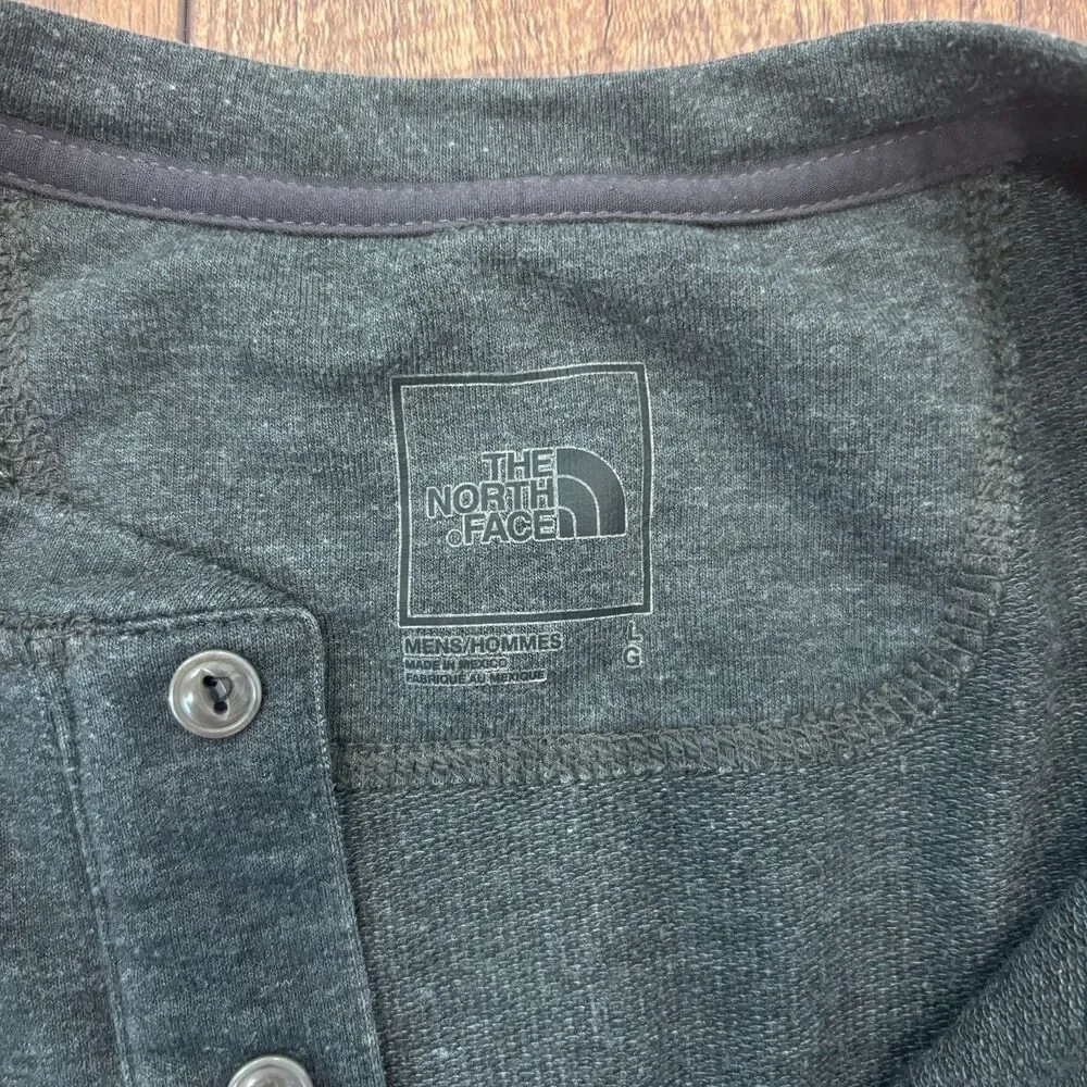 The North Face Terry Long Sleeve Henley Shirt Dark Gray Pullover Mens Sz L Large